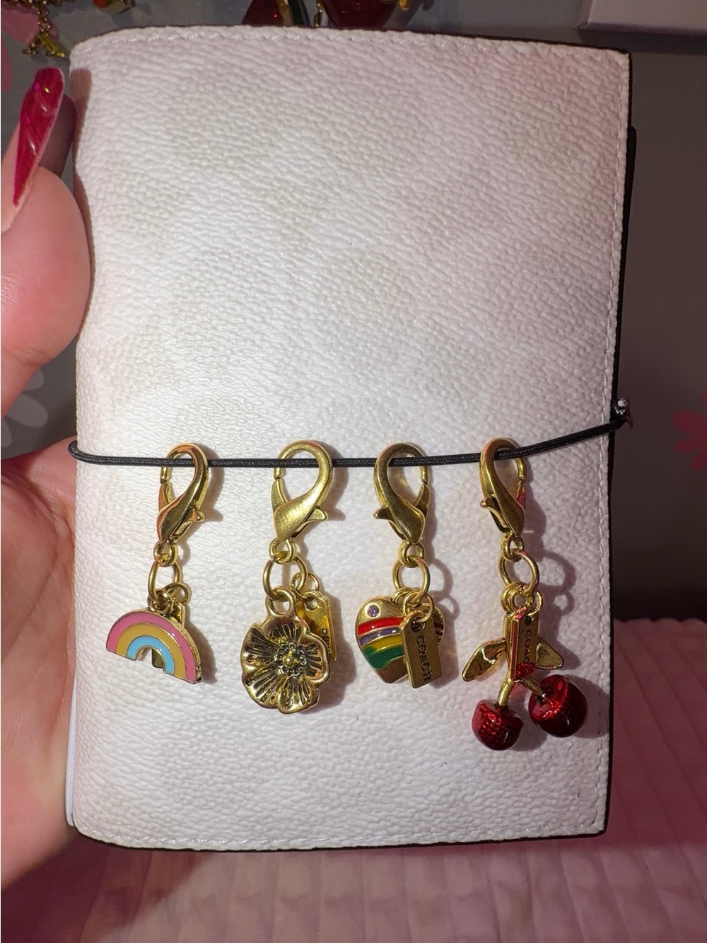 Coach passport planner Gold Tone Rainbow, Floral, Heart and Cherry Charms